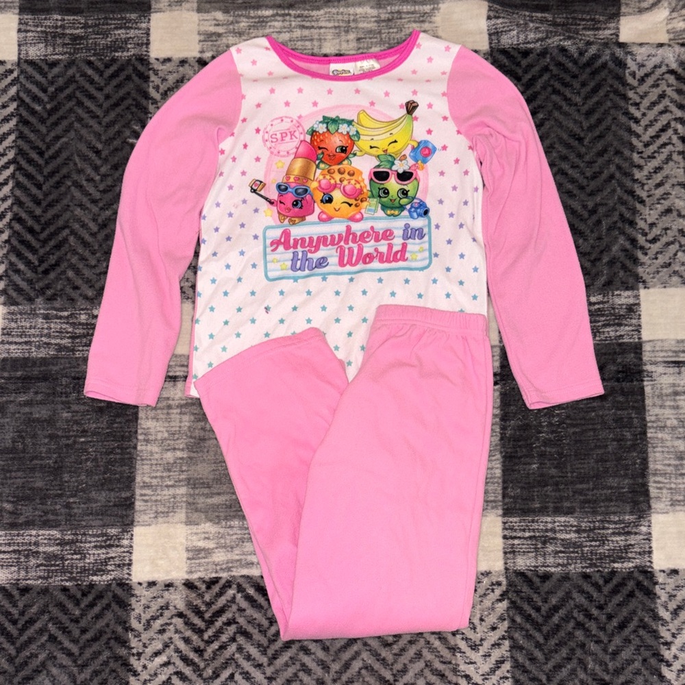 Shopkins Pink Pajama Set with Colorful Characters